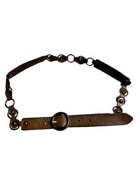 Linea Pelle Brown Leather Belt Ring Link Chain Small Belt
